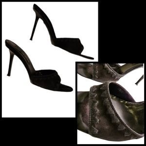 Via Spiga Suede Black Sling Back Mules with Haircalf Detail